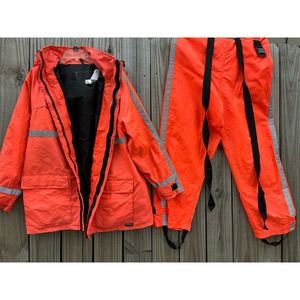 Vintage protective fire fighter outfit bright neon reflectors
